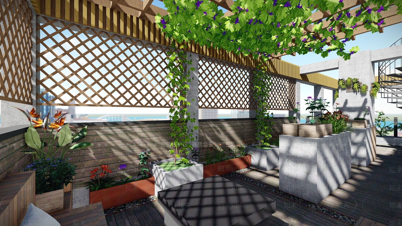 现代屋顶花园SU模型下载【ID:1139604184】