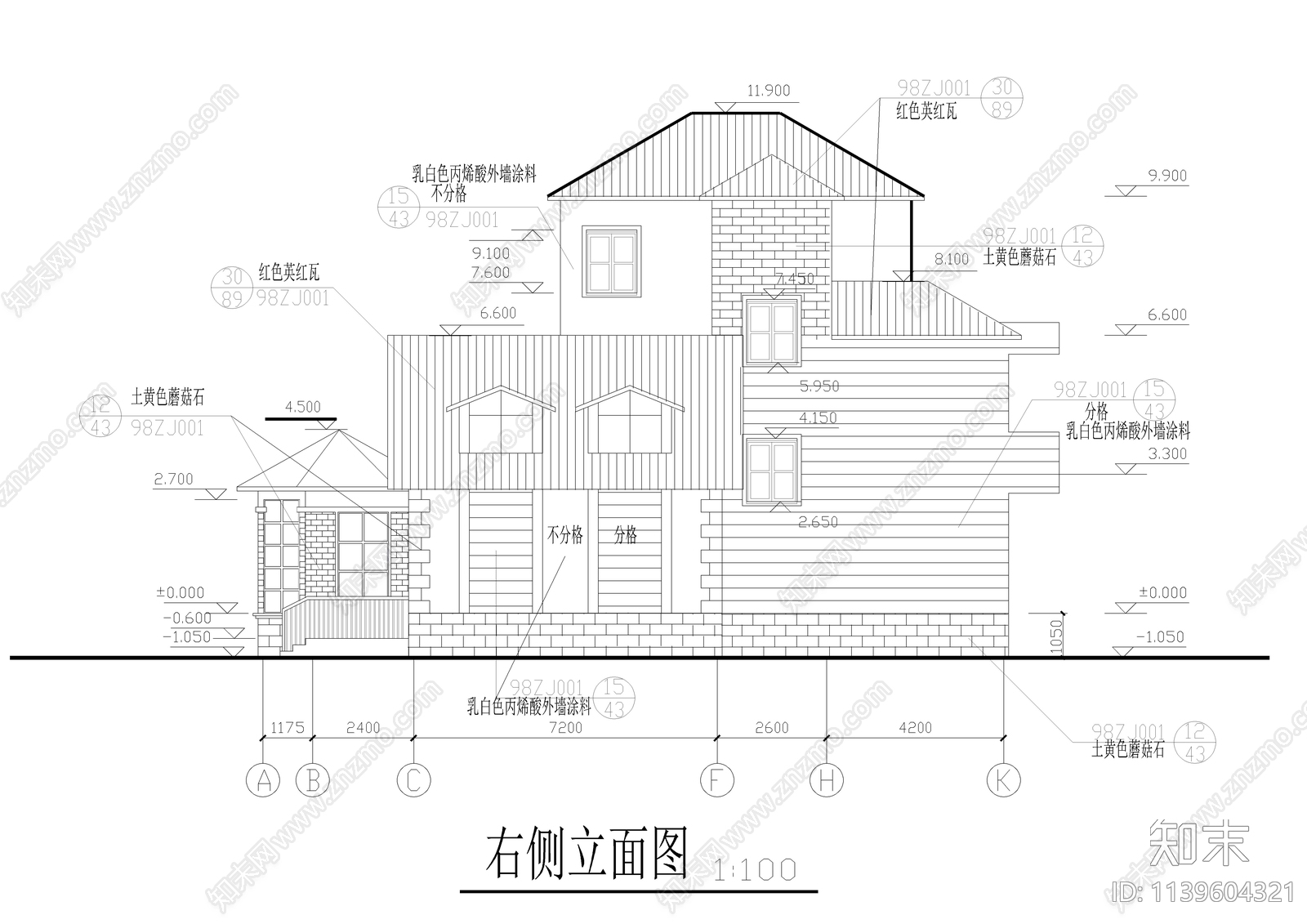 三层自建别墅建筑cad施工图下载【ID:1139604321】