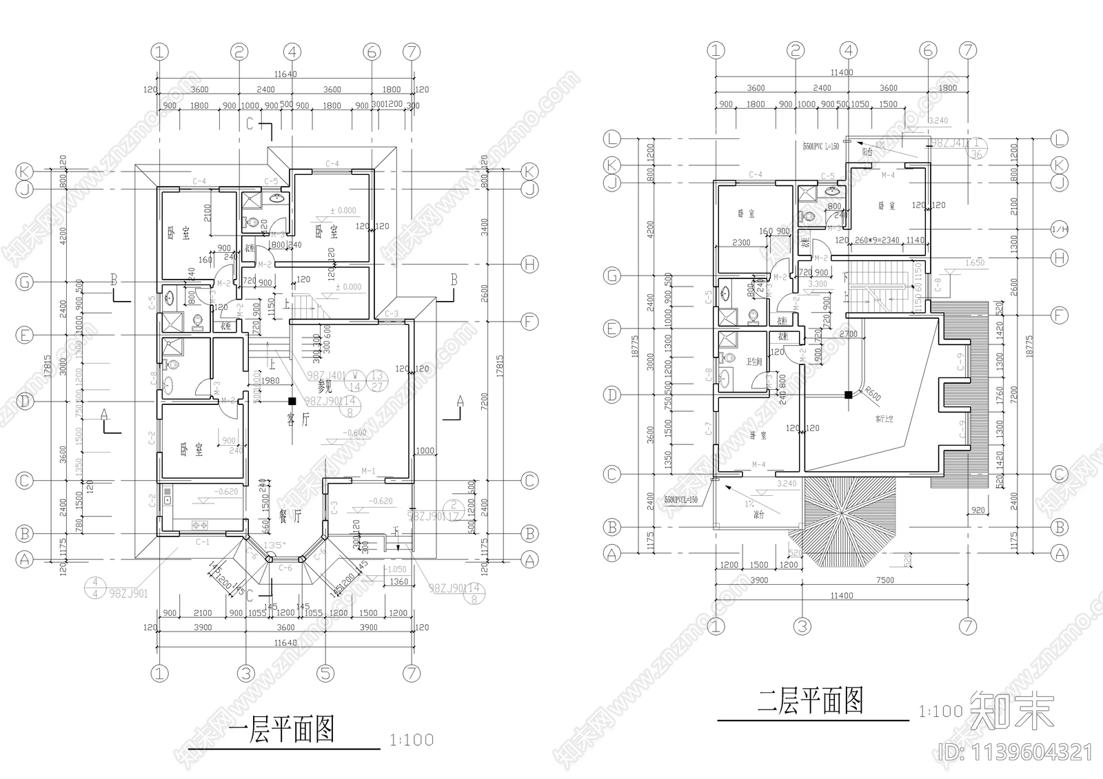 三层自建别墅建筑cad施工图下载【ID:1139604321】