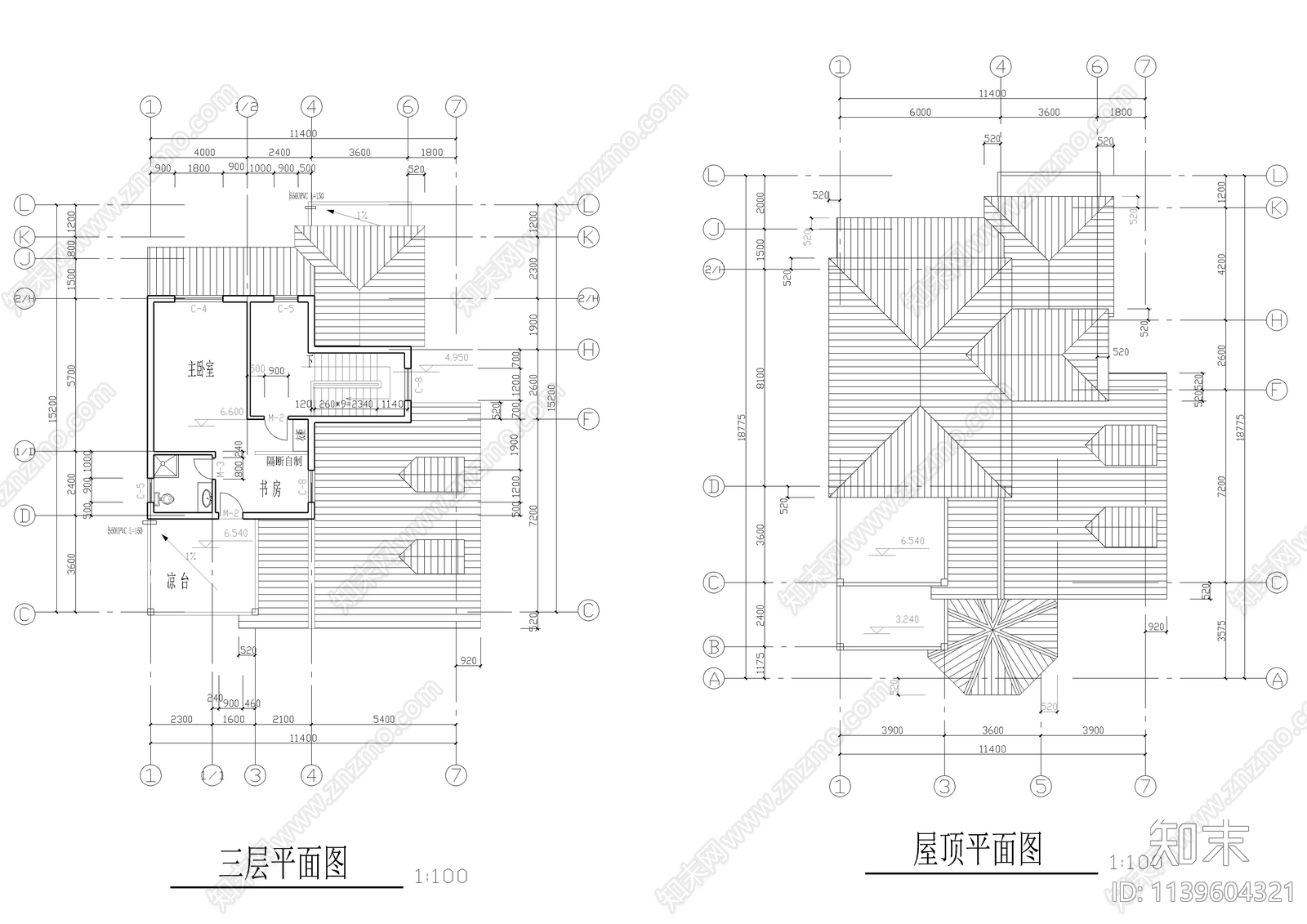 三层自建别墅建筑cad施工图下载【ID:1139604321】