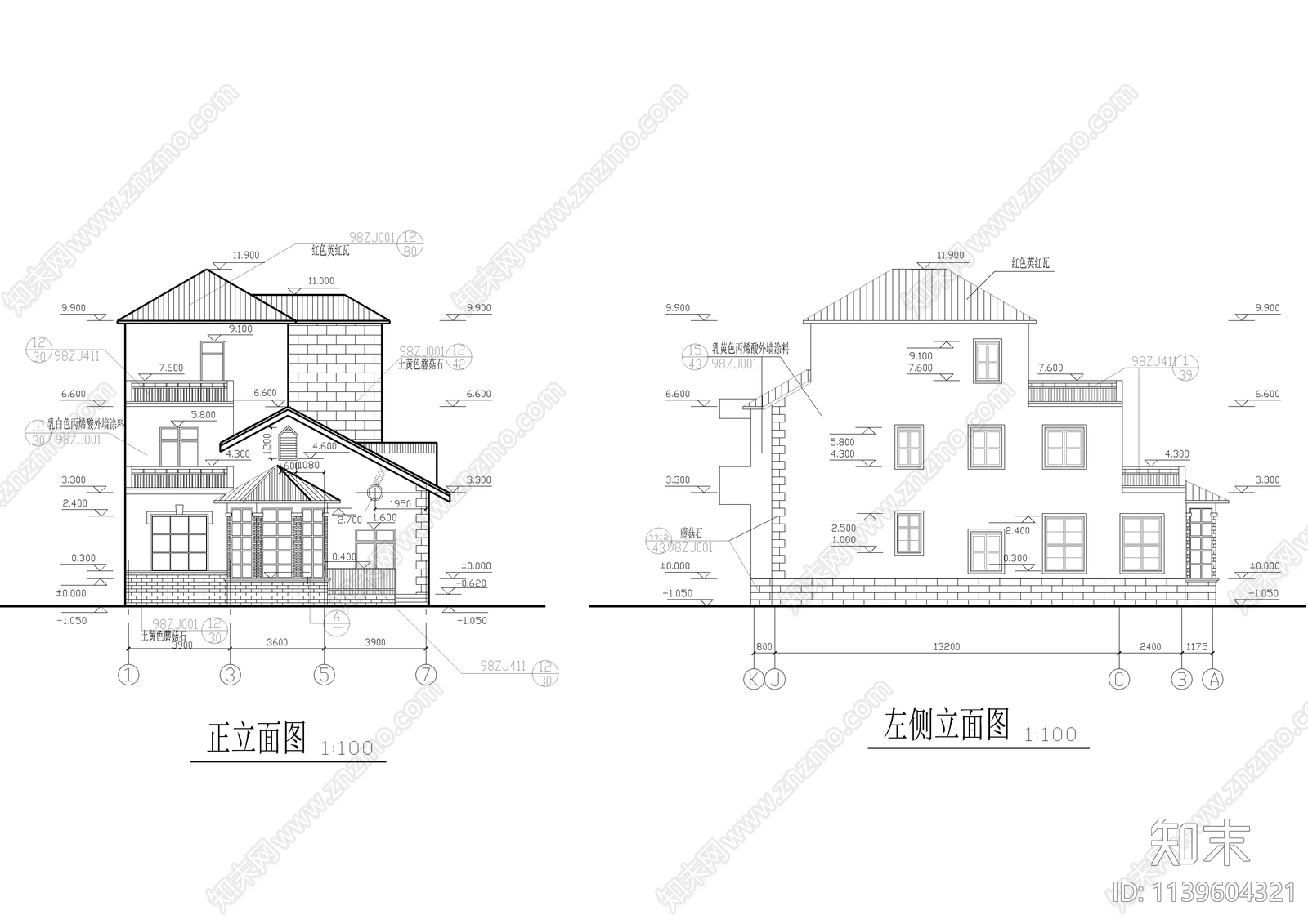 三层自建别墅建筑cad施工图下载【ID:1139604321】