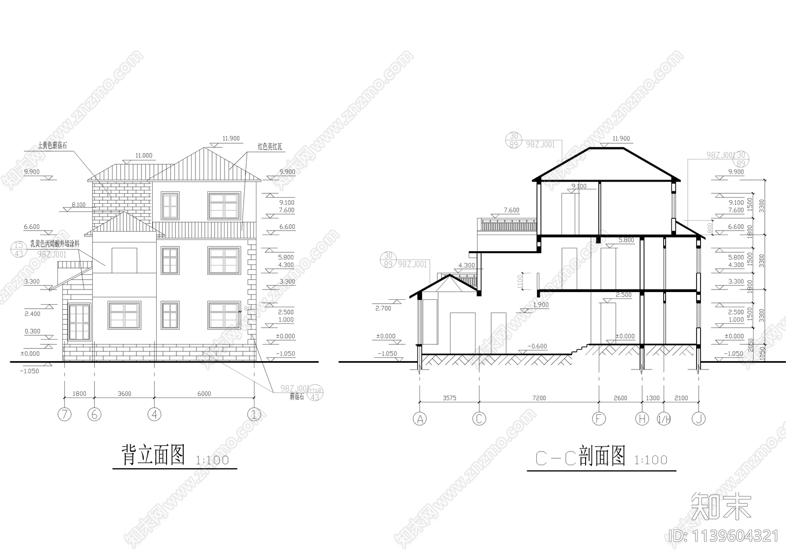 三层自建别墅建筑cad施工图下载【ID:1139604321】