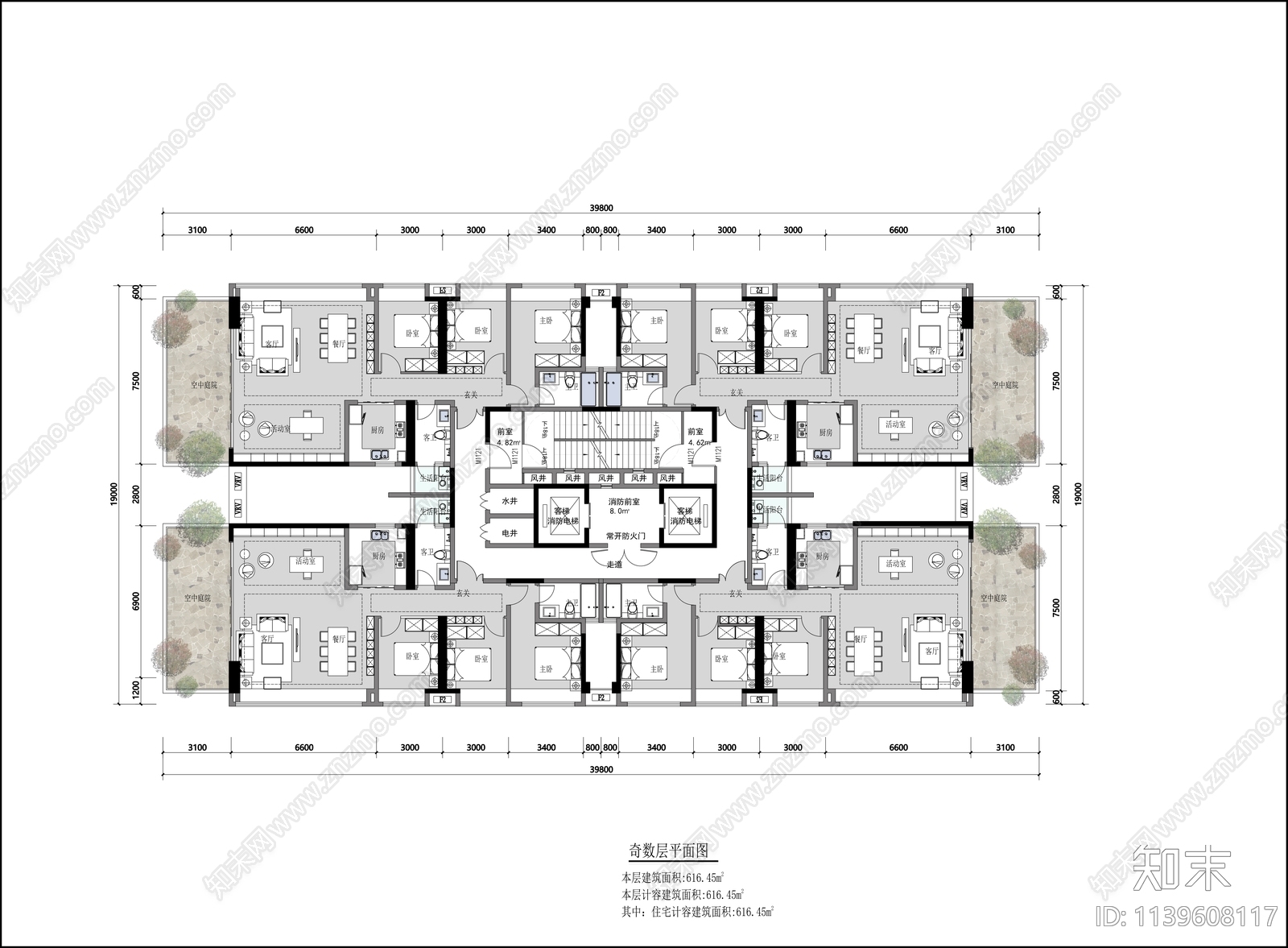 住宅建筑户型平面图施工图下载【ID:1139608117】