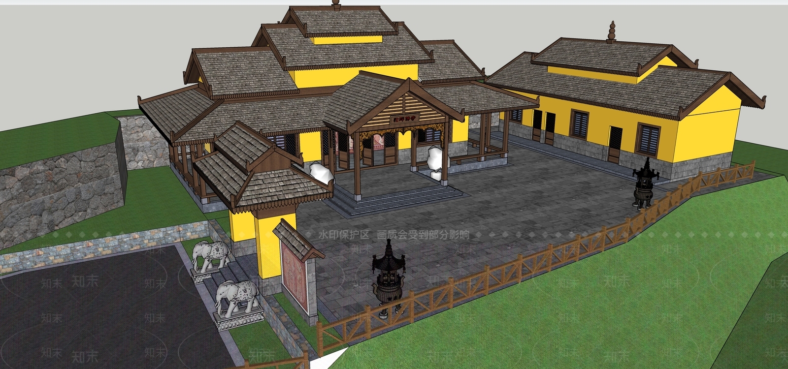 中式古建筑寺庙SU模型下载【ID:1139608660】_知末su模型网