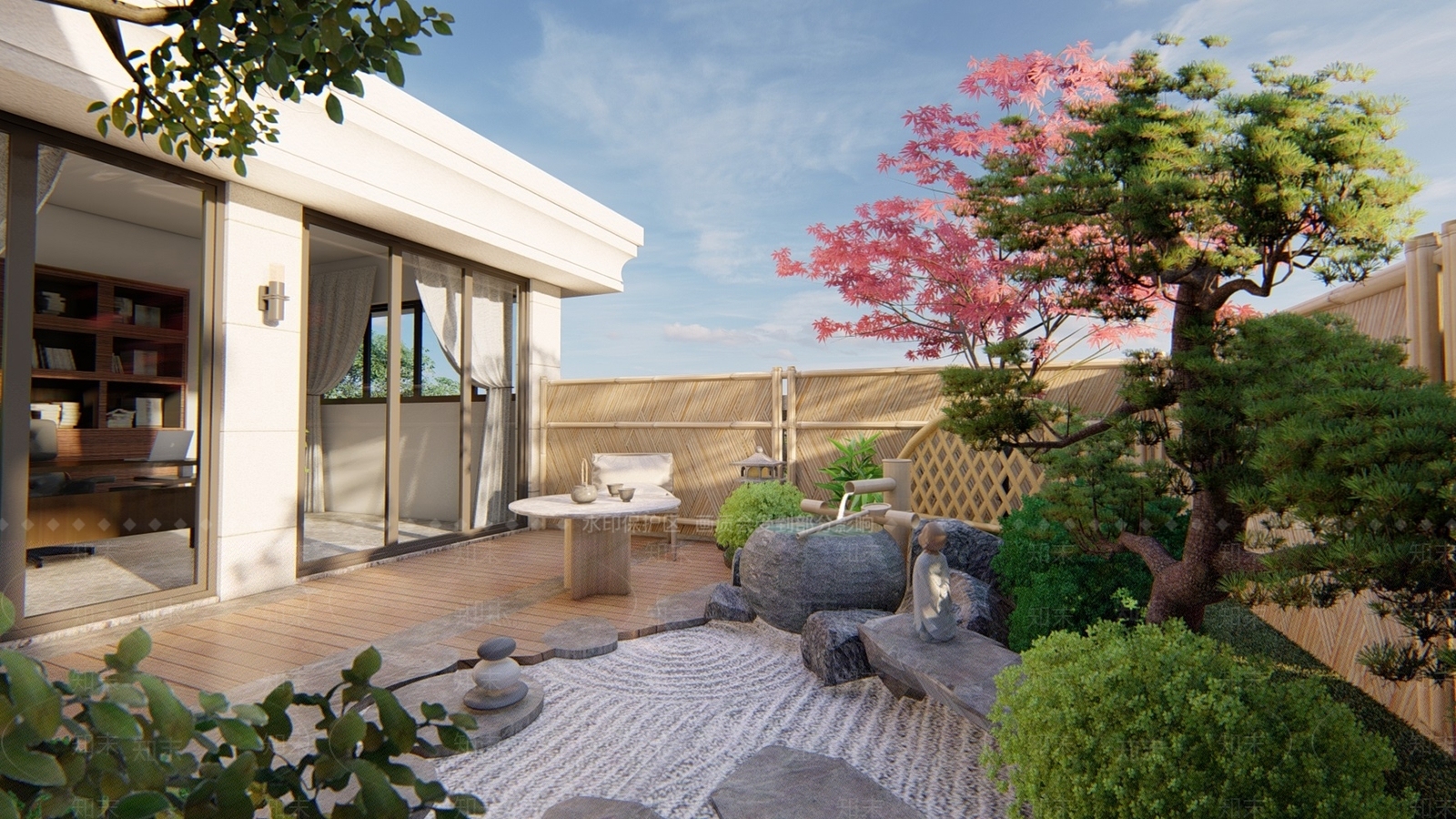 日式屋顶花园SU模型下载【ID:1139611274】