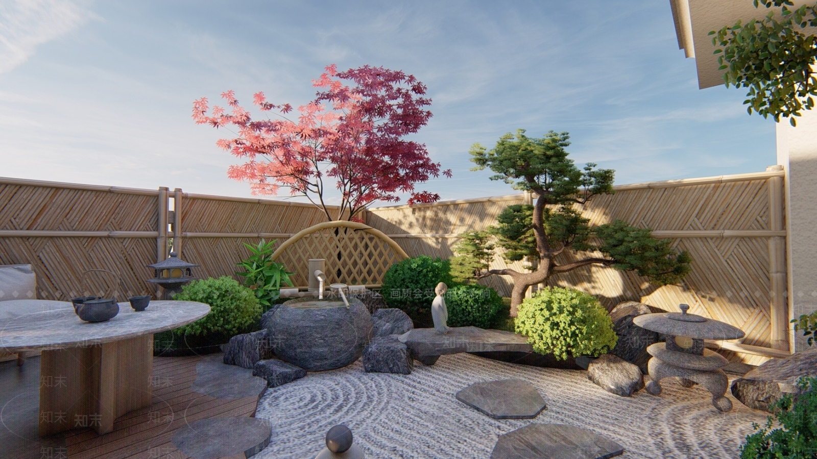 日式屋顶花园SU模型下载【ID:1139611274】