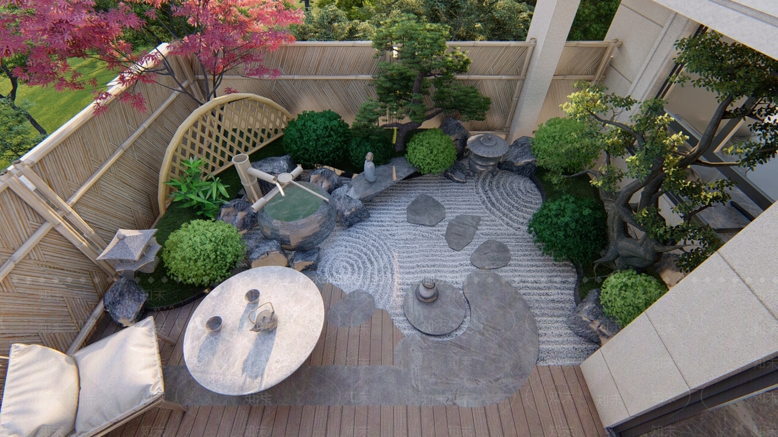 日式屋顶花园SU模型下载【ID:1139611274】