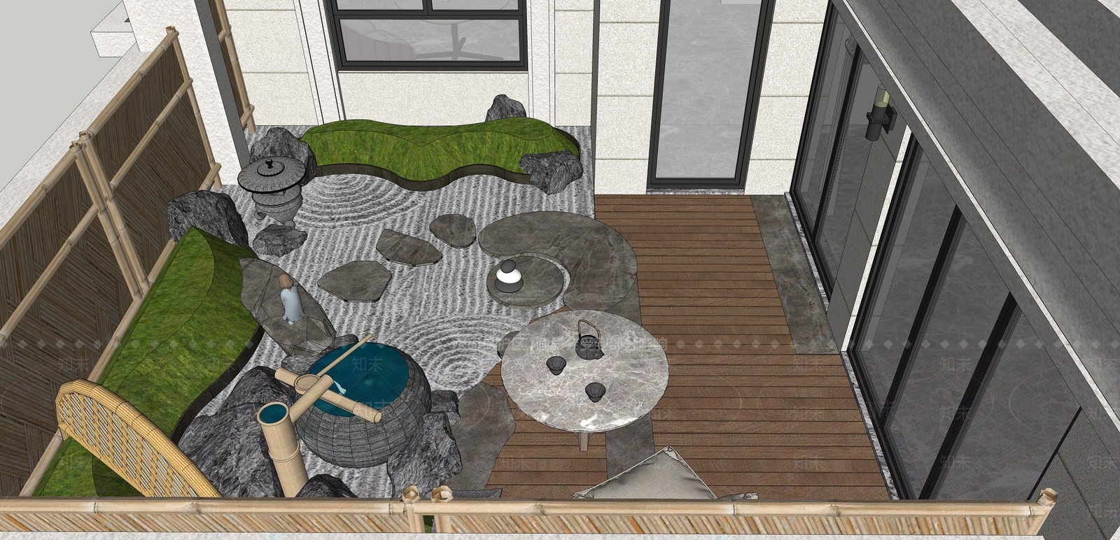 日式屋顶花园SU模型下载【ID:1139611274】