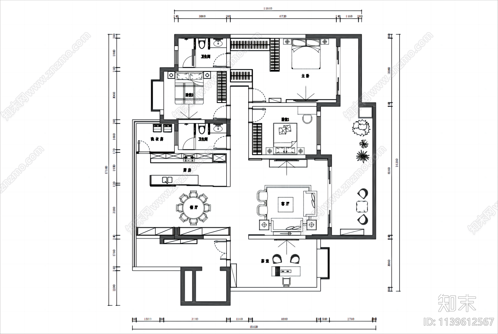 220平平层家装cad施工图下载【ID:1139612567】