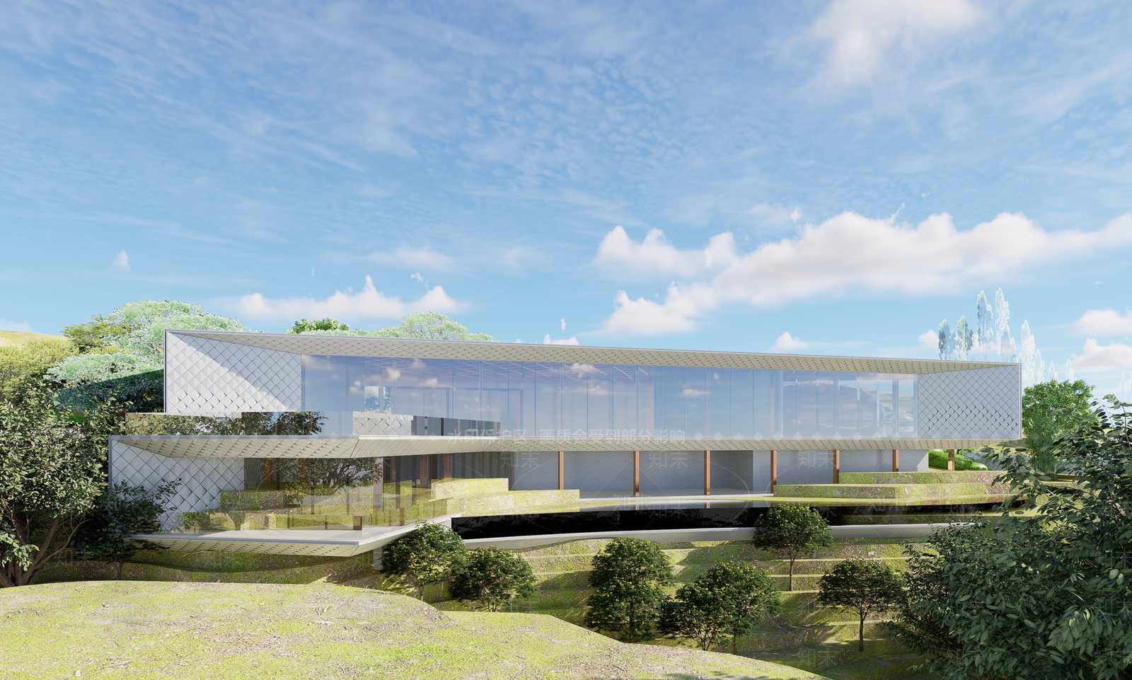 现代展览馆建筑SU模型下载【ID:1139617468】