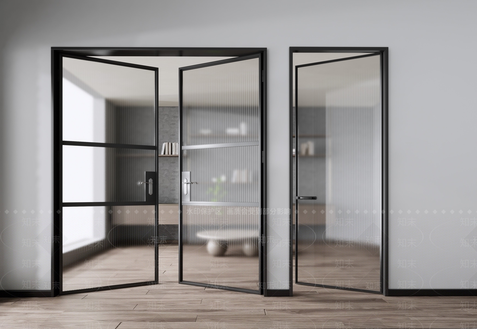现代磨砂玻璃双开门组合SU模型下载【ID:1139617793】