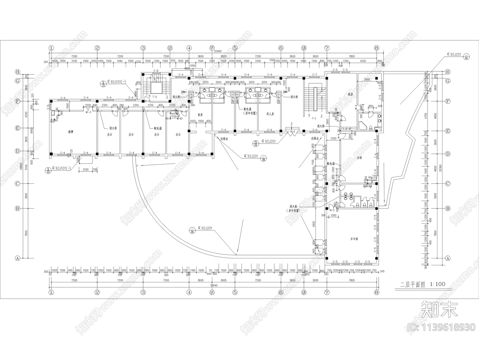 某小区会馆建筑cad施工图下载【ID:1139618930】