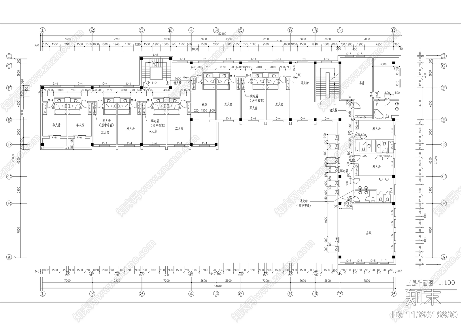 某小区会馆建筑cad施工图下载【ID:1139618930】