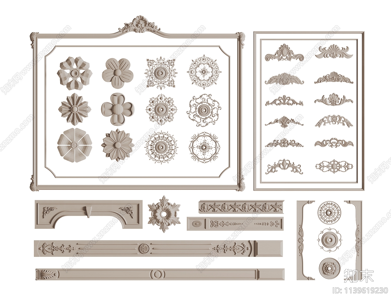 欧式雕花3D模型下载【ID:1139619230】