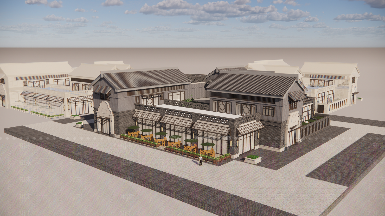 中式民国风商业街SU模型下载【ID:1139619746】