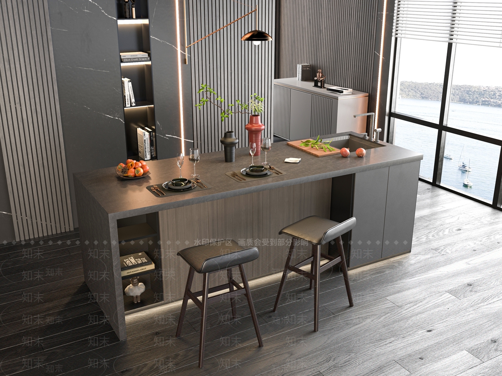 现代吧台桌椅组合3D模型下载【ID:1139619885】