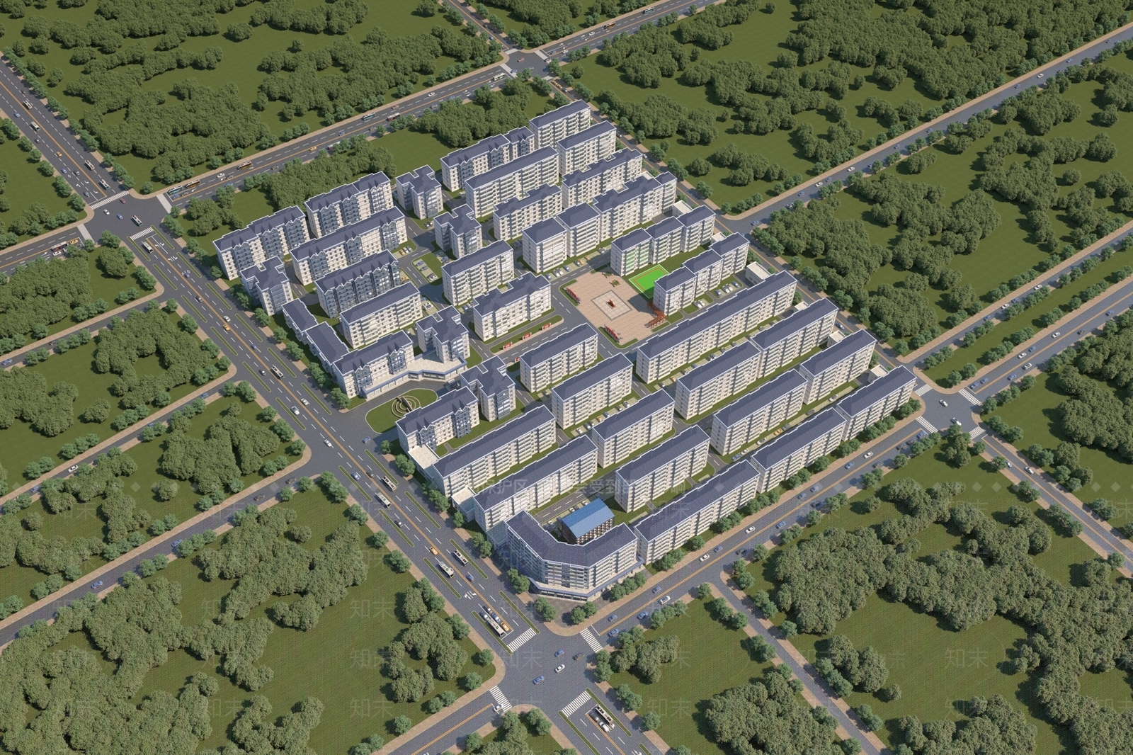 现代住宅鸟瞰规划3D模型下载【ID:1139619660】