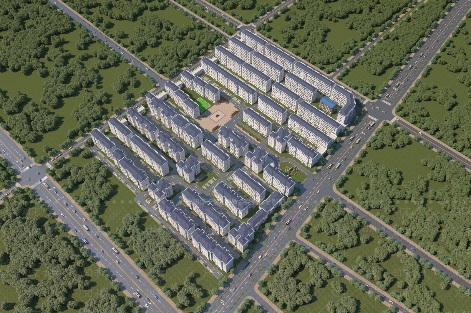 现代住宅鸟瞰规划3D模型下载【ID:1139619660】