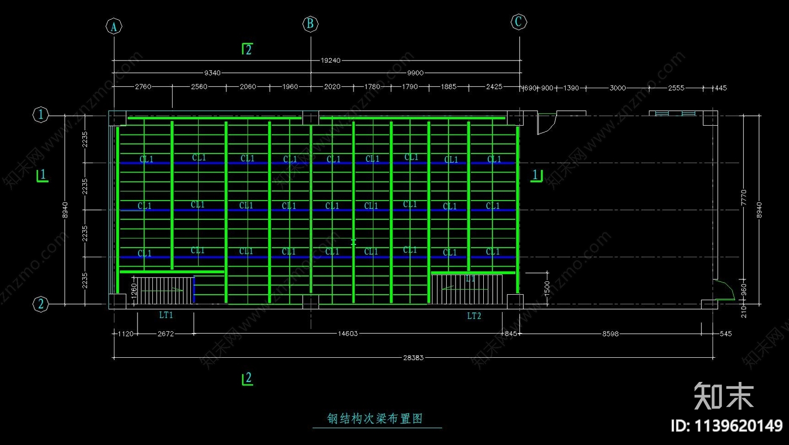 阁楼夹层办公用样板房钢结构cad施工图下载【ID:1139620149】