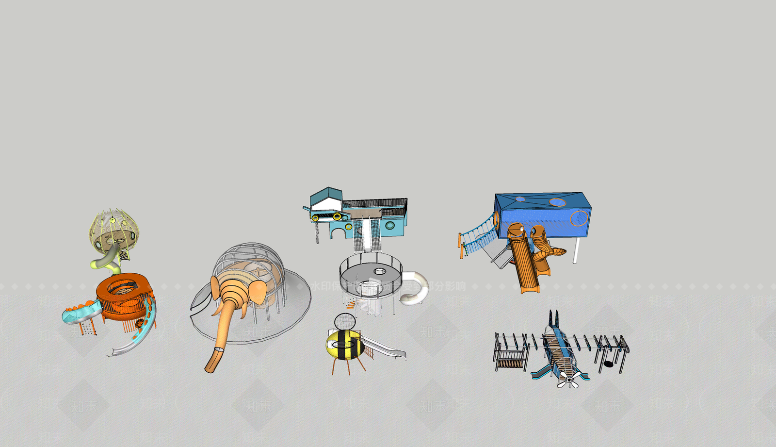现代卡通滑梯组合SU模型下载【ID:1139621387】