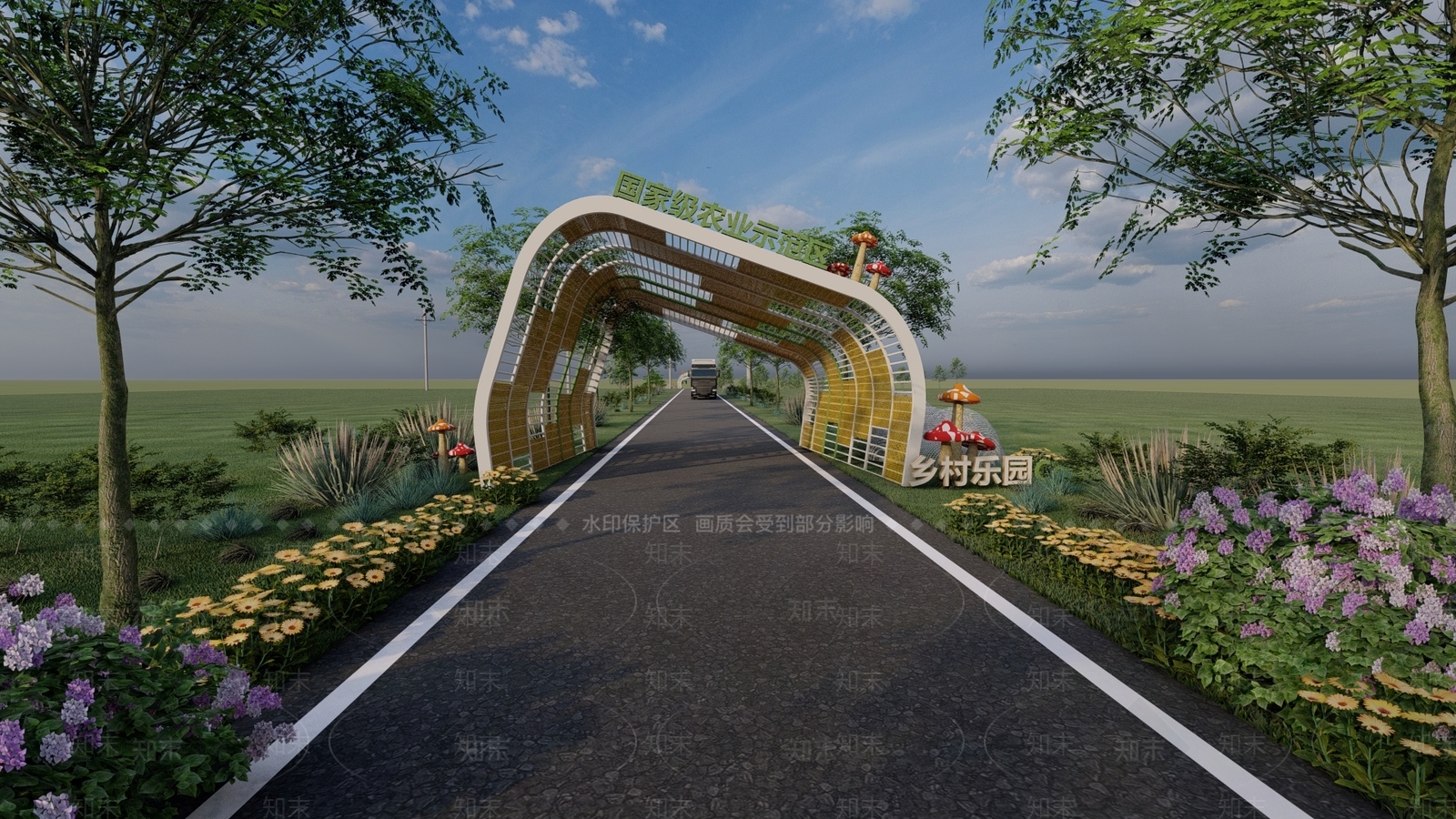 现代农业产业园入口门廊SU模型下载【ID:1139622601】