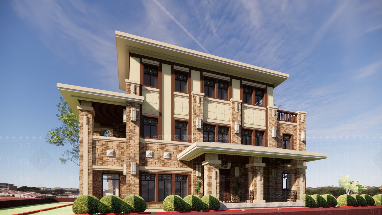 现代坡屋顶别墅SU模型下载【ID:1139623344】