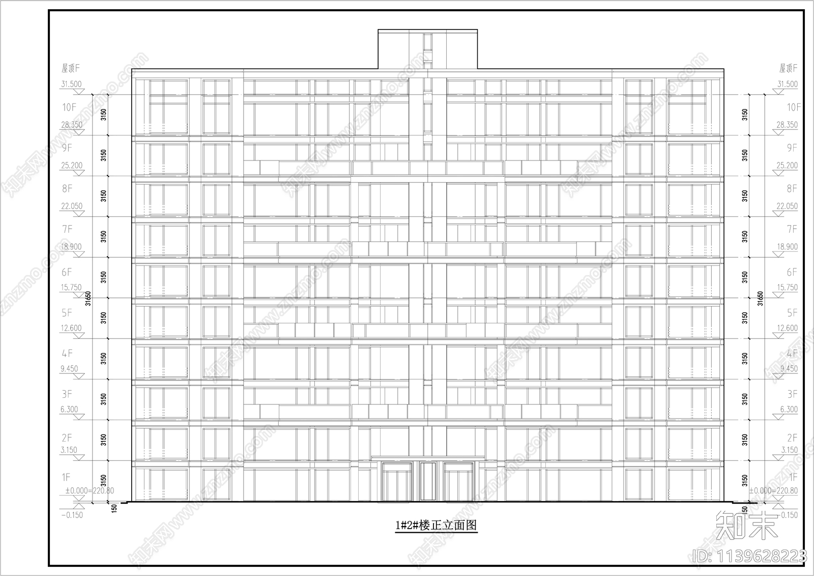 跃层住宅区建筑全套cad施工图下载【ID:1139628223】