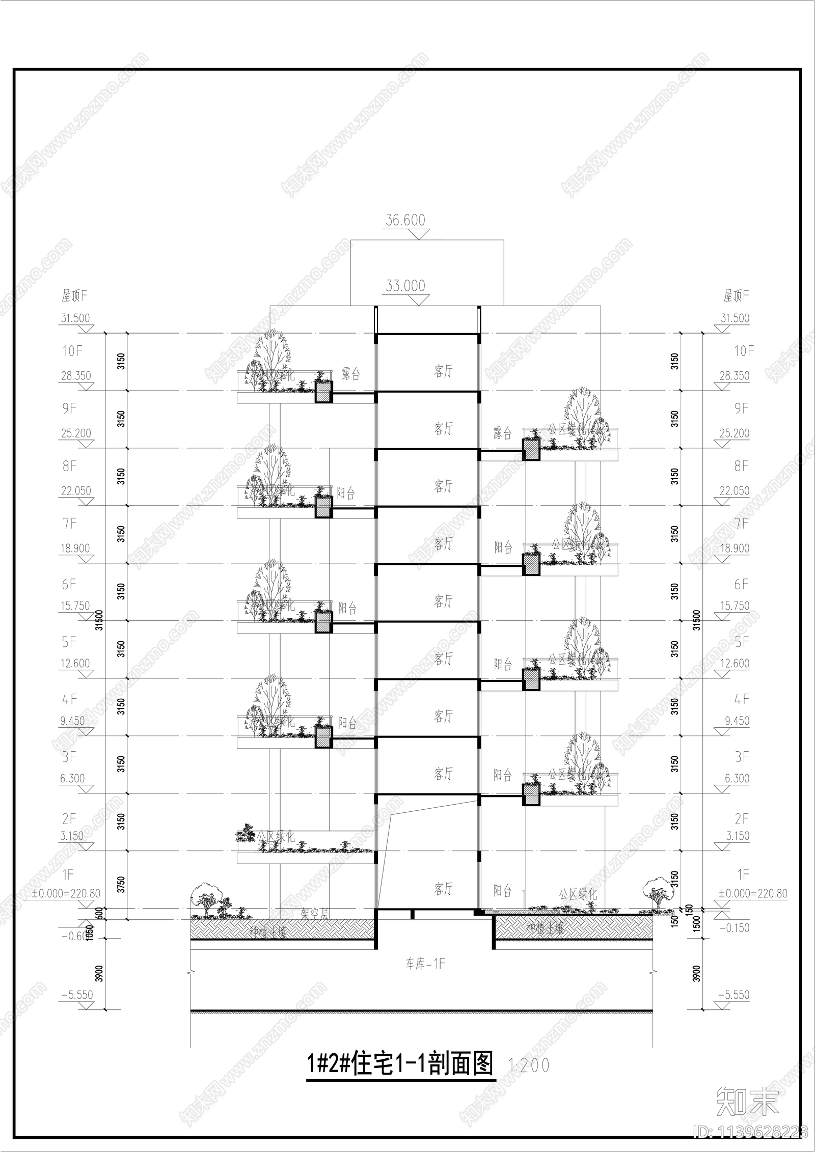 跃层住宅区建筑全套cad施工图下载【ID:1139628223】