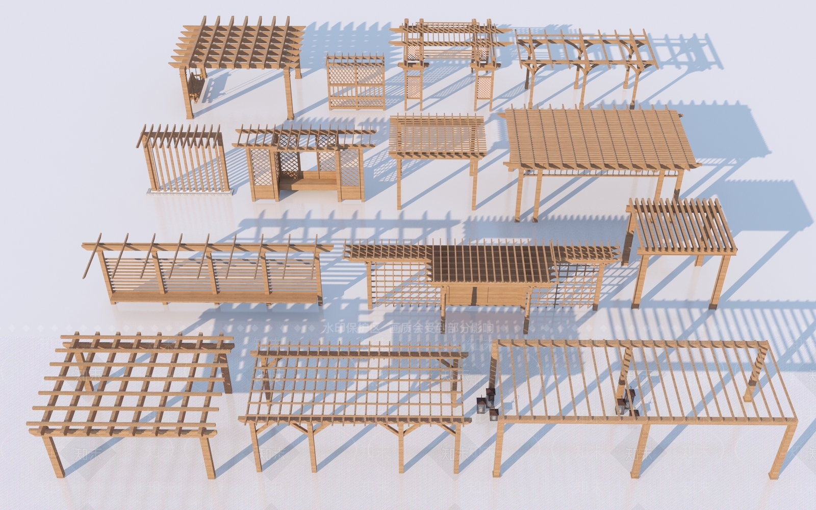 现代景观廊架3D模型下载【ID:1139631635】