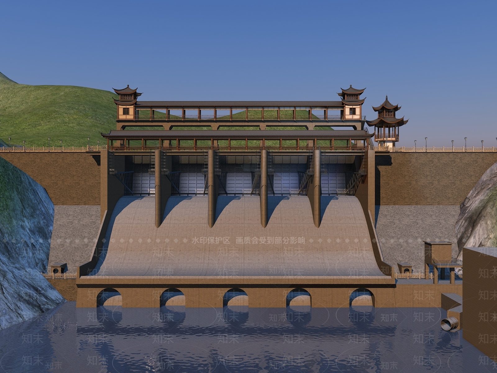 中式廊桥3D模型下载【ID:1139633001】