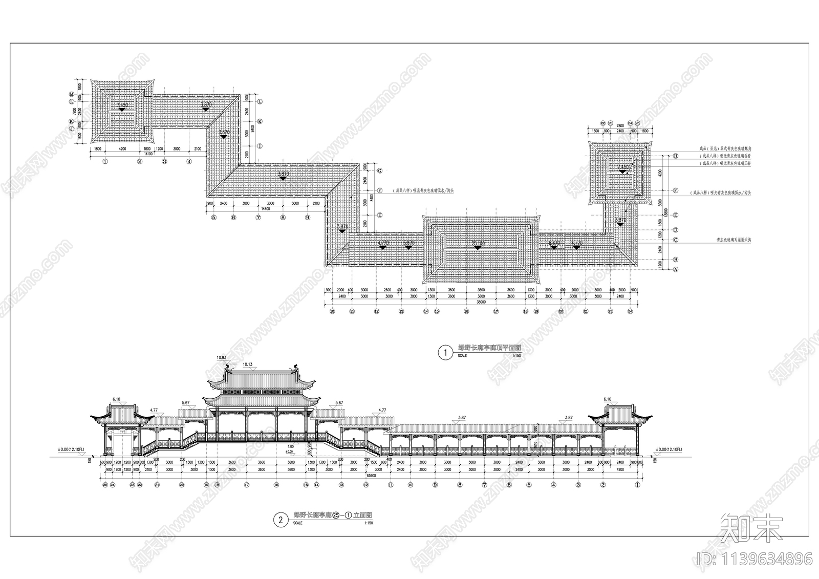 古建筑长廊cad施工图下载【ID:1139634896】