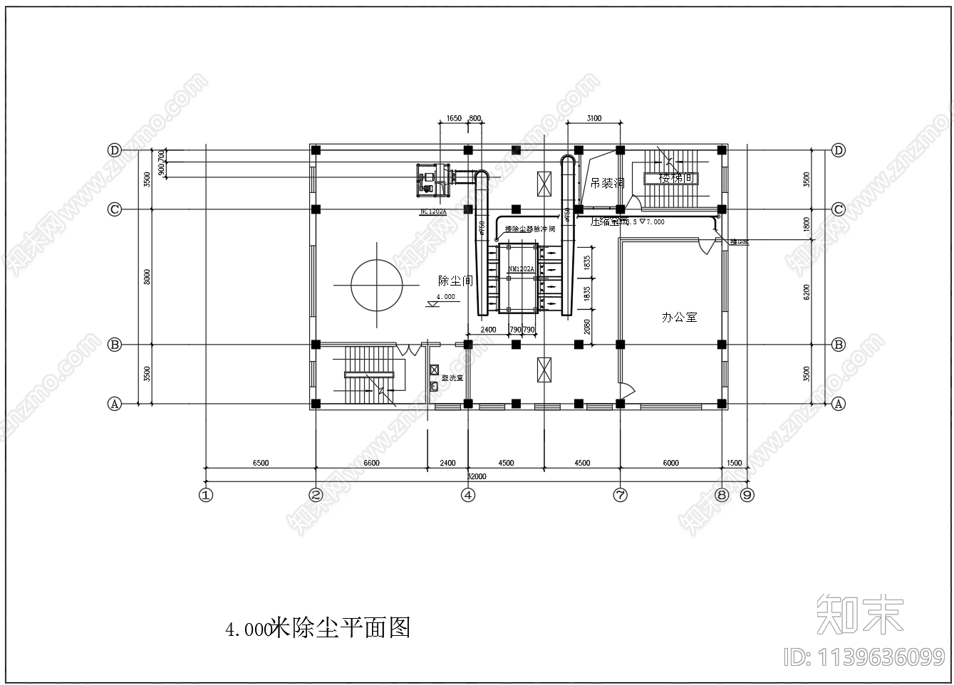 粉尘除尘系统平面剖面cad施工图下载【ID:1139636099】