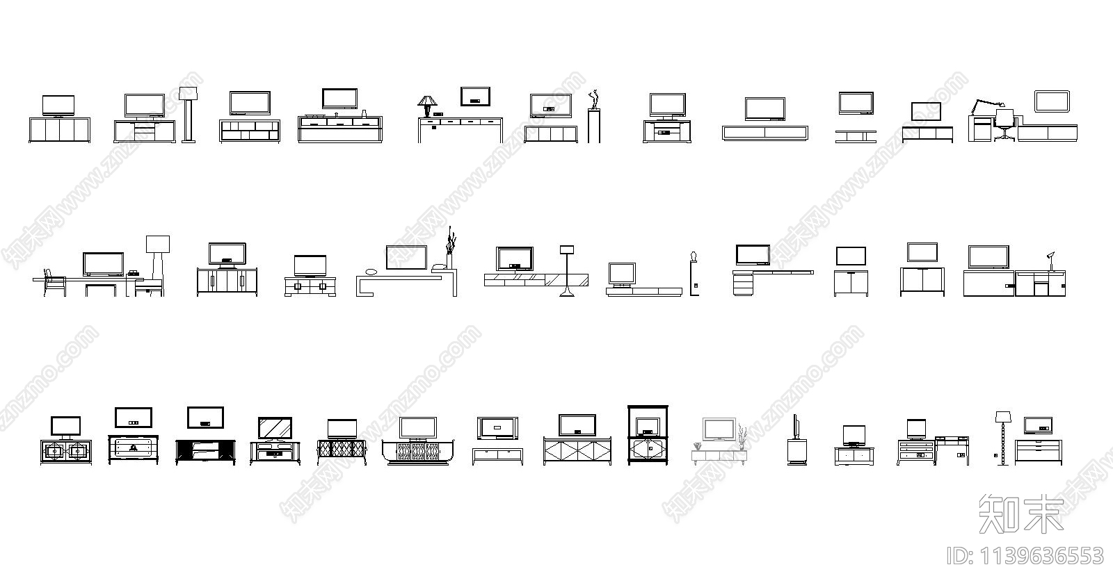 沙发柜类家具立面施工图下载【ID:1139636553】