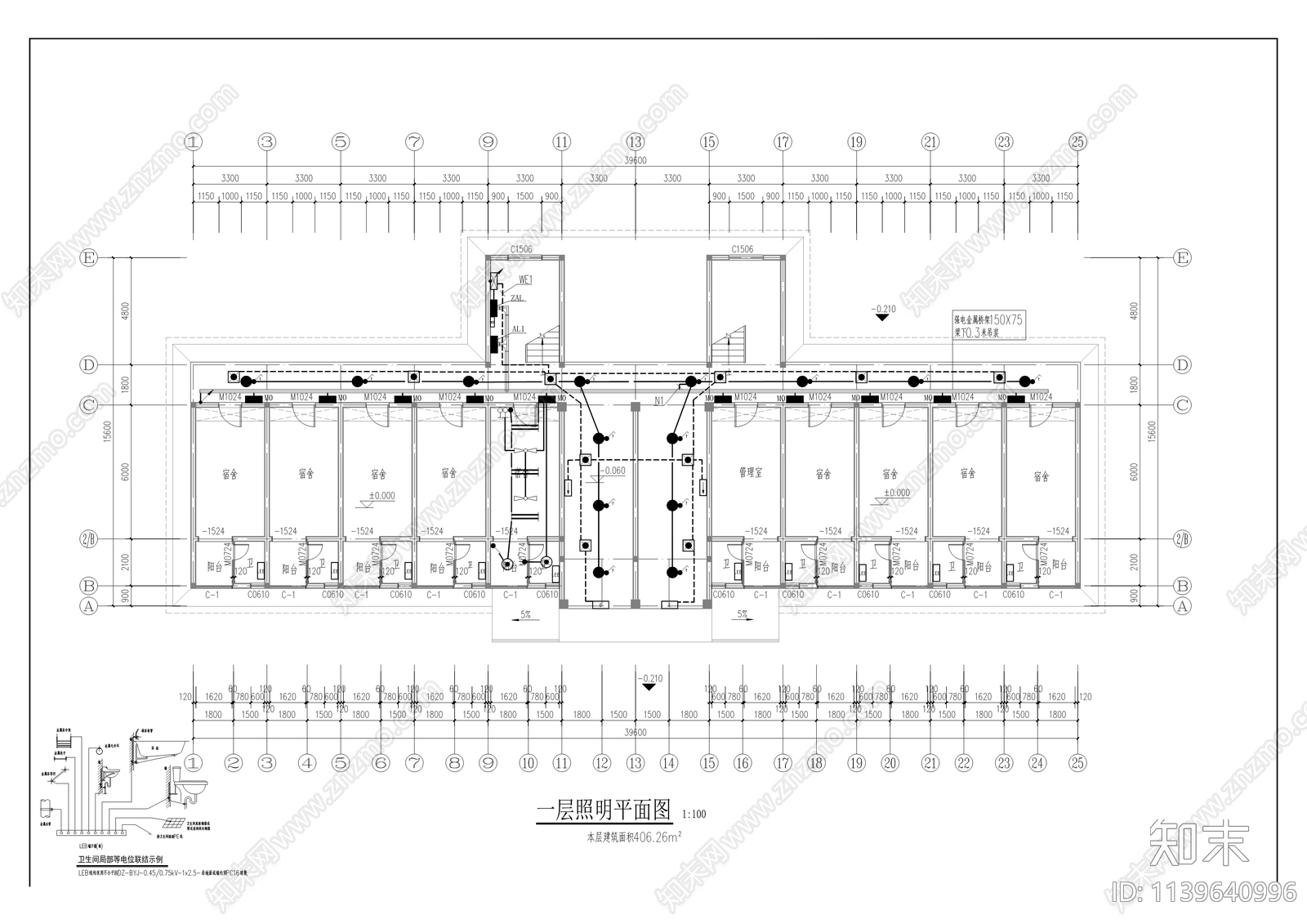 宿舍建筑cad施工图下载【ID:1139640996】