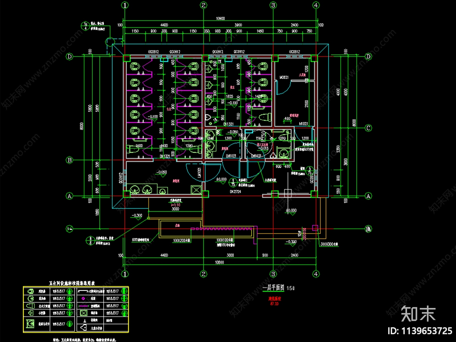 新中式单体公共厕所建筑施工图下载【ID:1139653725】