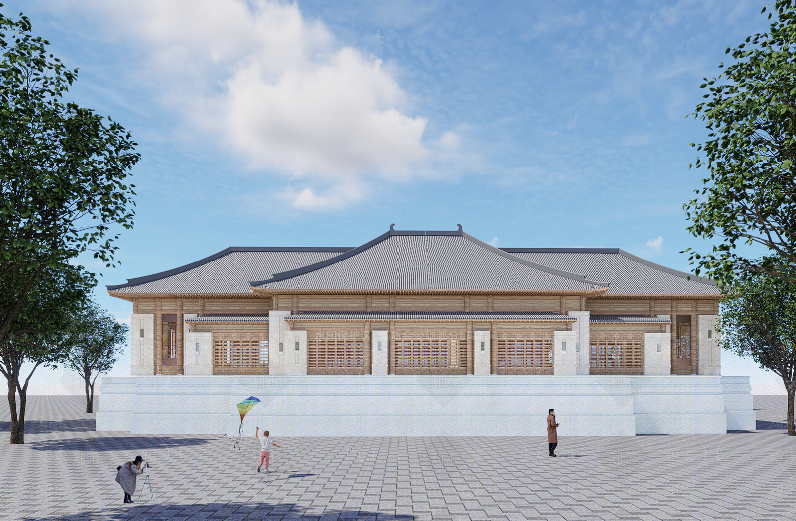 中式风格展览馆建筑SU模型下载【ID:1139653724】