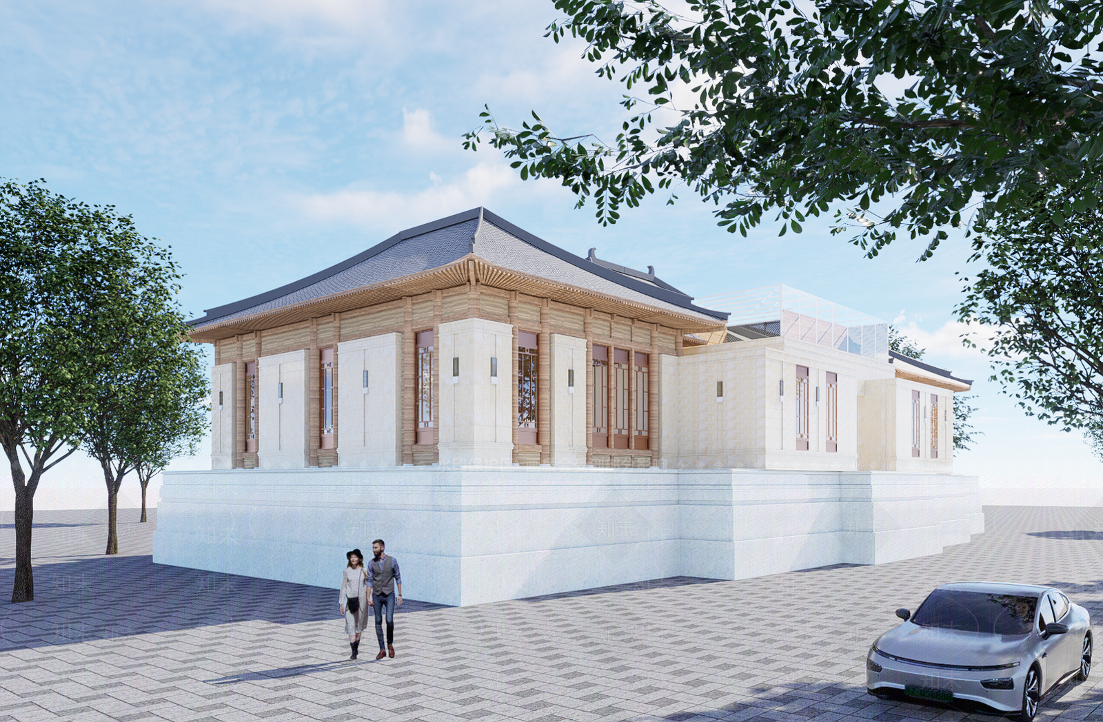 中式风格展览馆建筑SU模型下载【ID:1139653724】