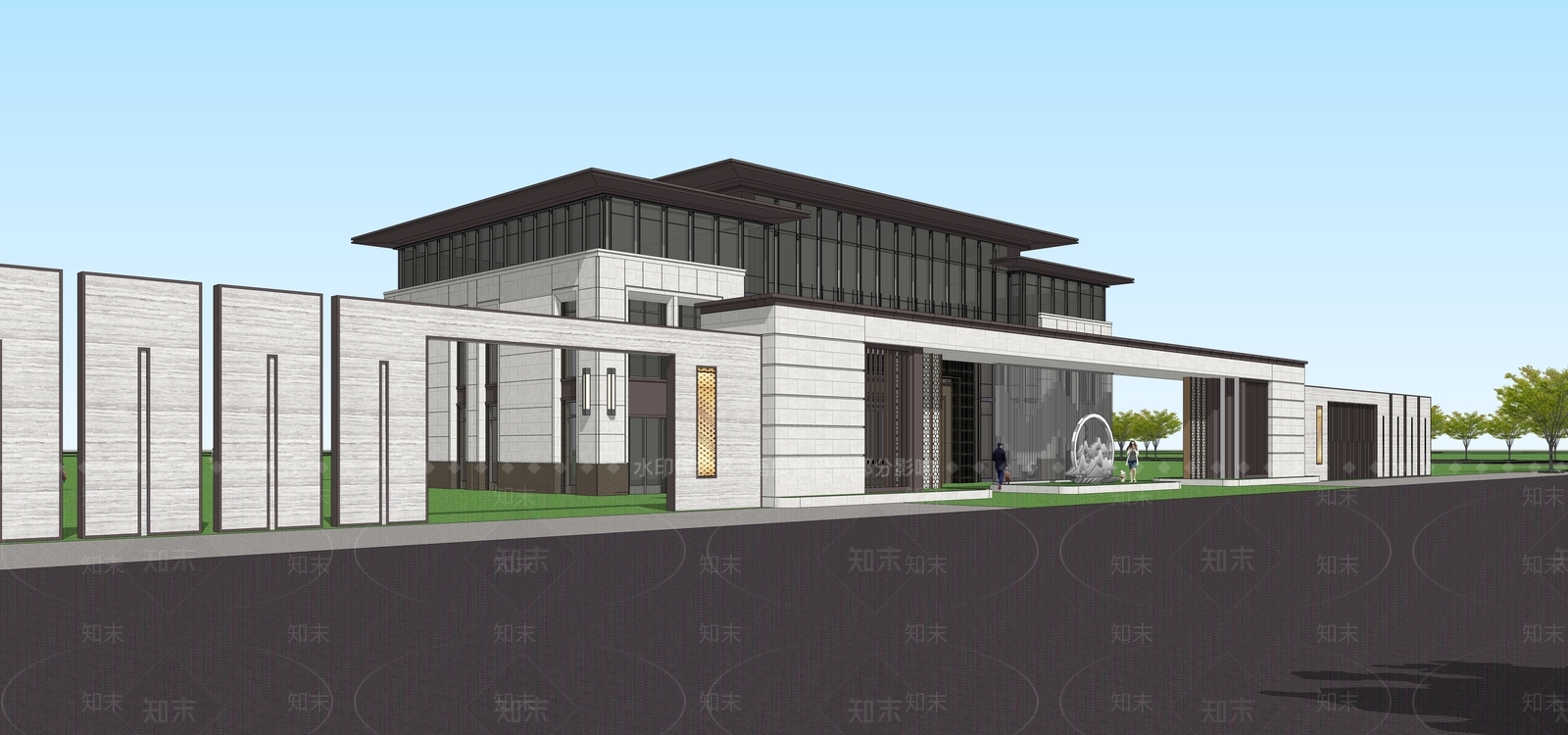 新中式售楼处SU模型下载【ID:1139655578】_知末su模型网