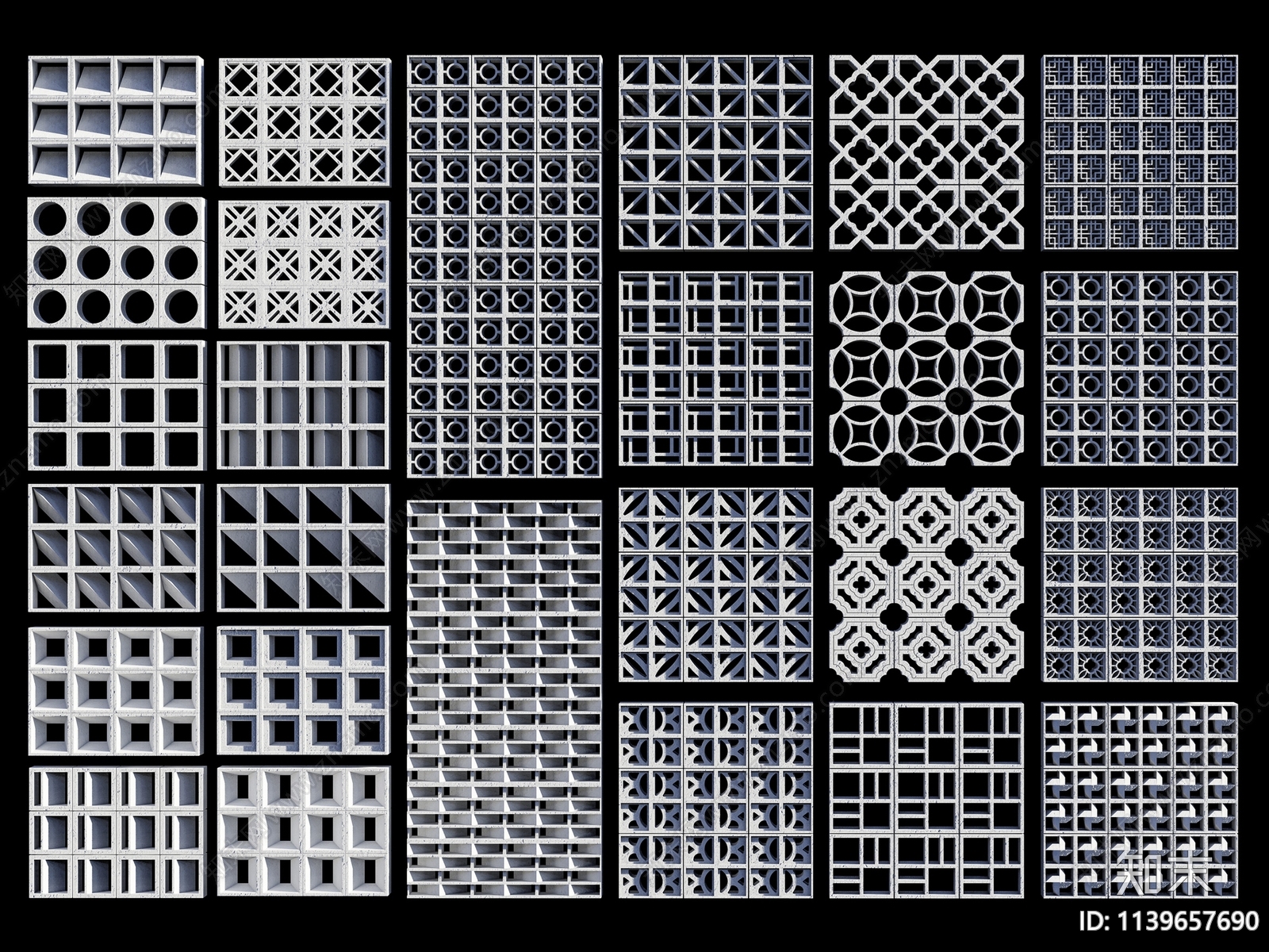 现代水泥花砖隔断SU模型下载【ID:1139657690】