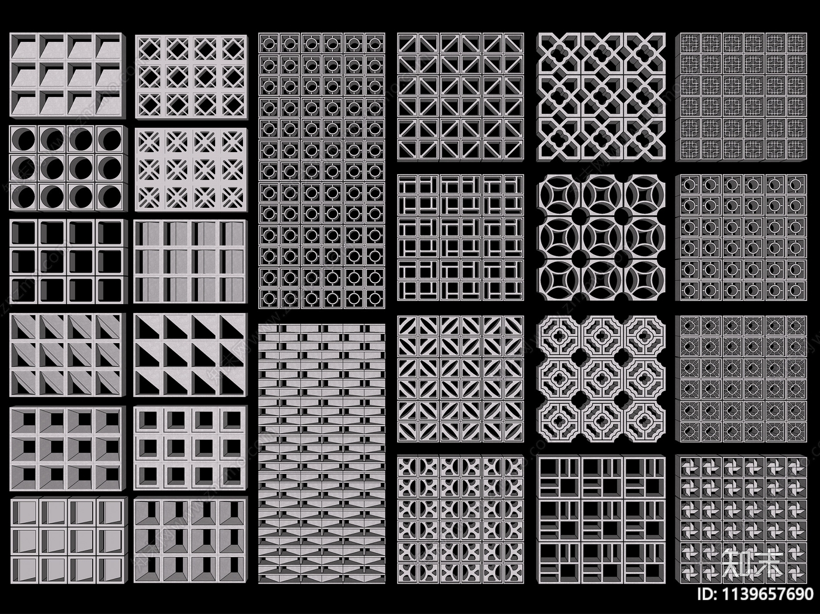 现代水泥花砖隔断SU模型下载【ID:1139657690】