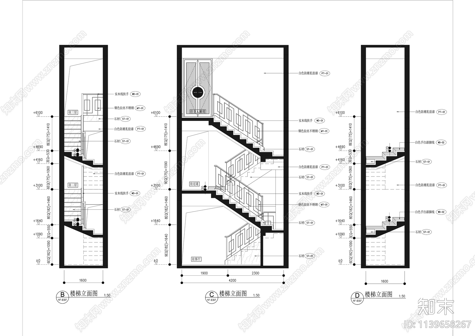 欧式豪华三层叠墅室内精装修cad施工图下载【ID:1139658267】