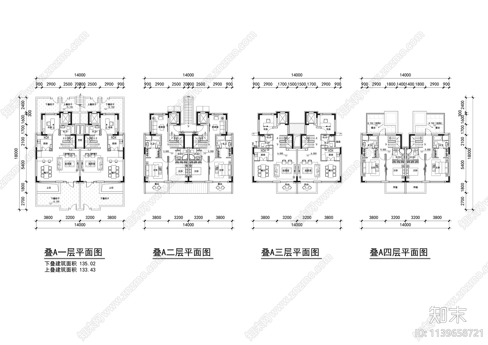 现代多层叠墅平面户型图施工图下载【ID:1139658721】
