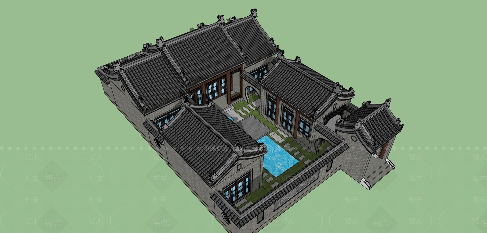 中式四合院SU模型下载【ID:1139660837】