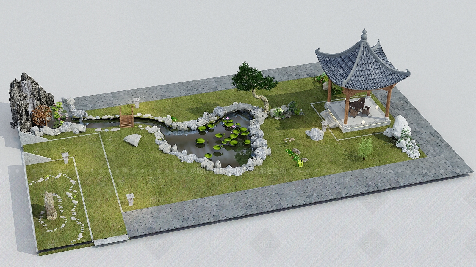 中式园林庭院景观3D模型下载【ID:1139664427】