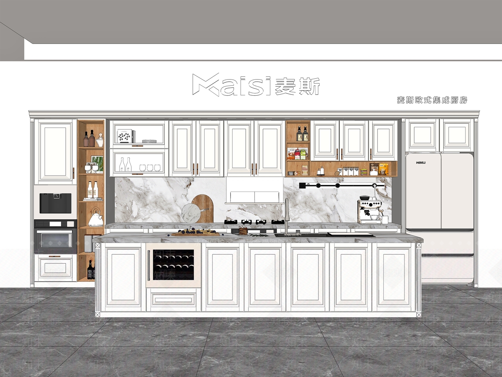 简欧开放式厨房SU模型下载【ID:1139671872】