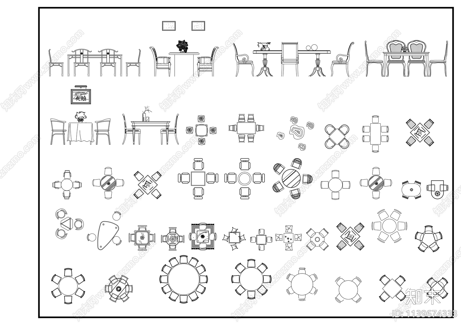 餐桌平立面施工图下载【ID:1139674333】