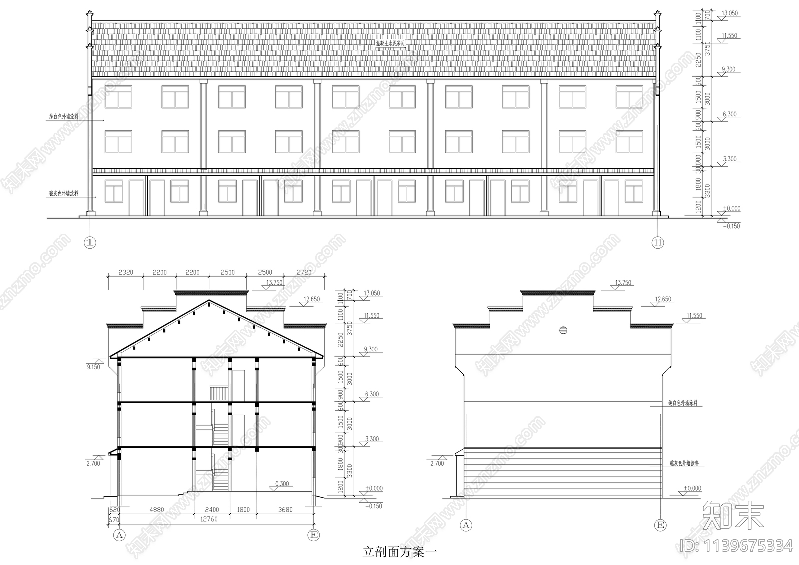 徽派安置小区住宅建筑cad施工图下载【ID:1139675334】