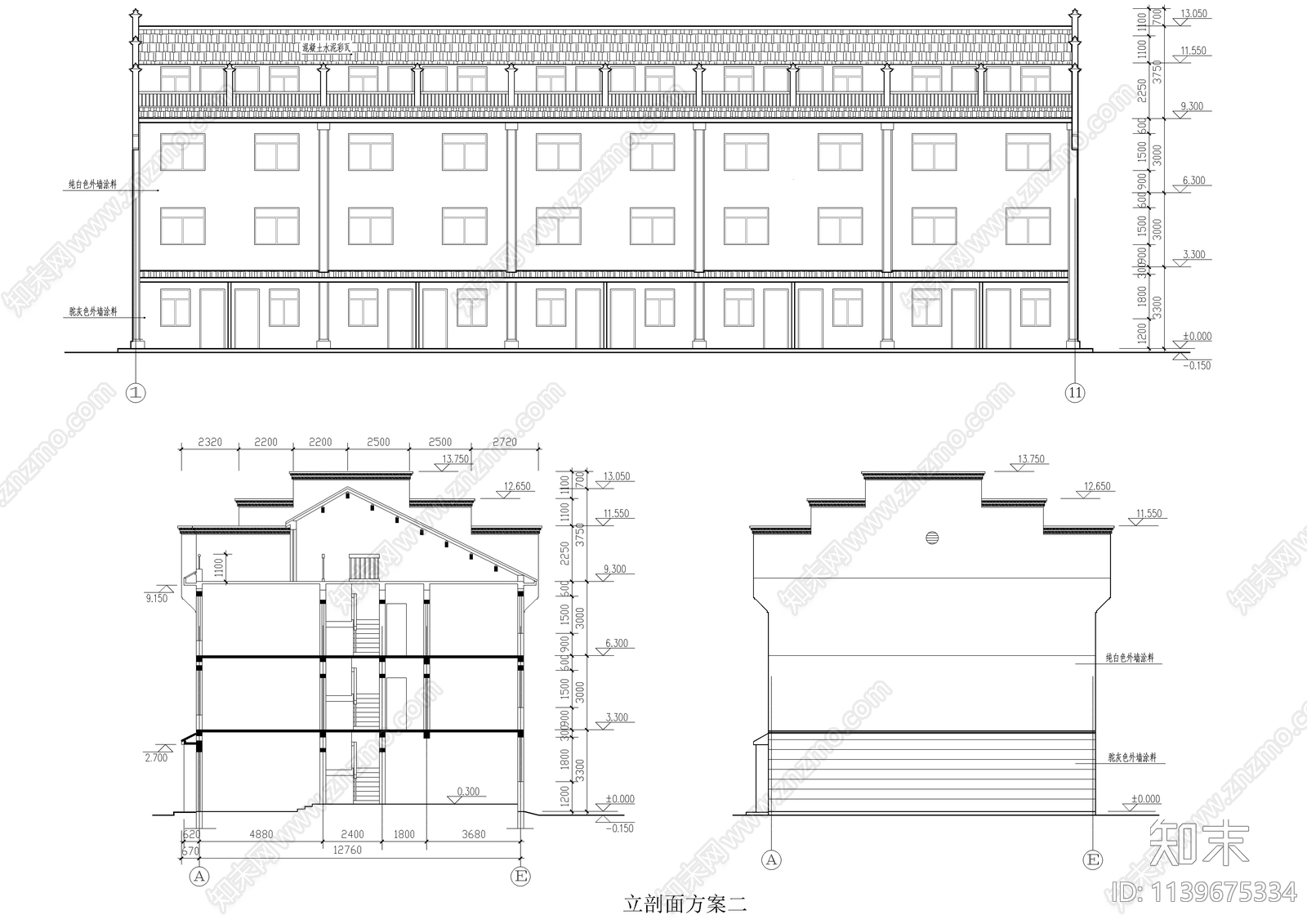 徽派安置小区住宅建筑cad施工图下载【ID:1139675334】