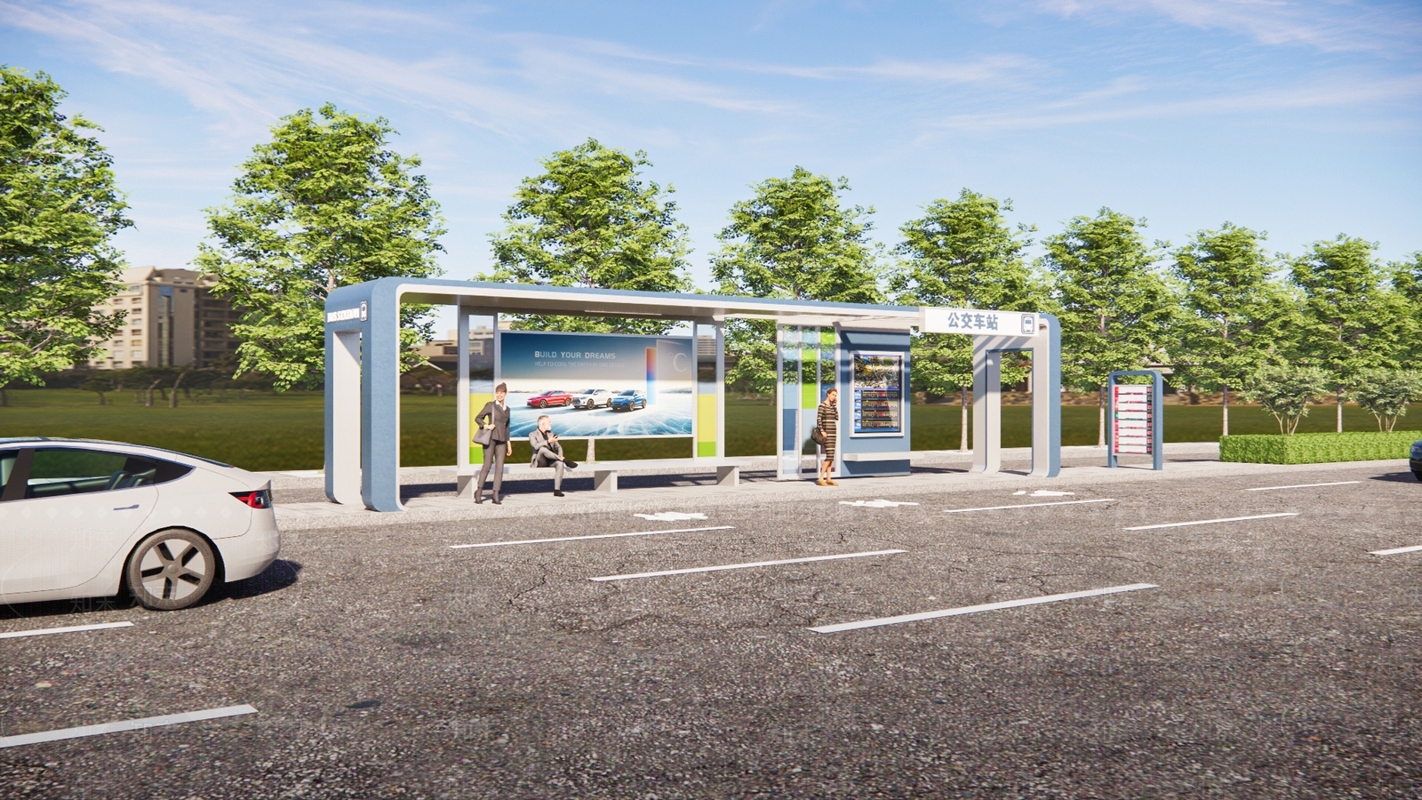 现代公交车站SU模型下载【ID:1139677625】