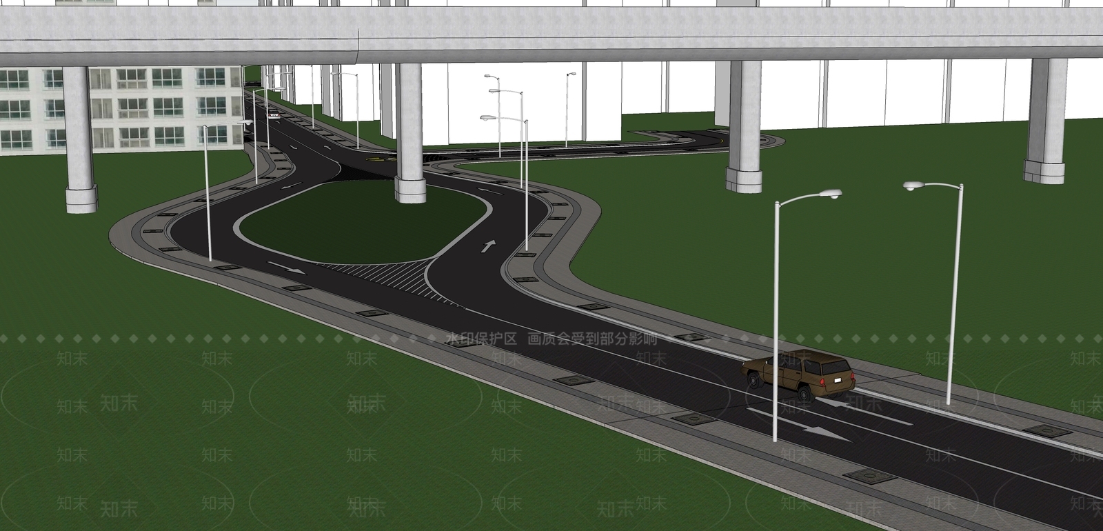 现代弯曲市政道路SU模型下载【ID:1139683664】